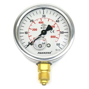 Pakkens Alt Bağlantılı Gliserinli Manometre Ø63 mm 0-60 Bar 1/4''