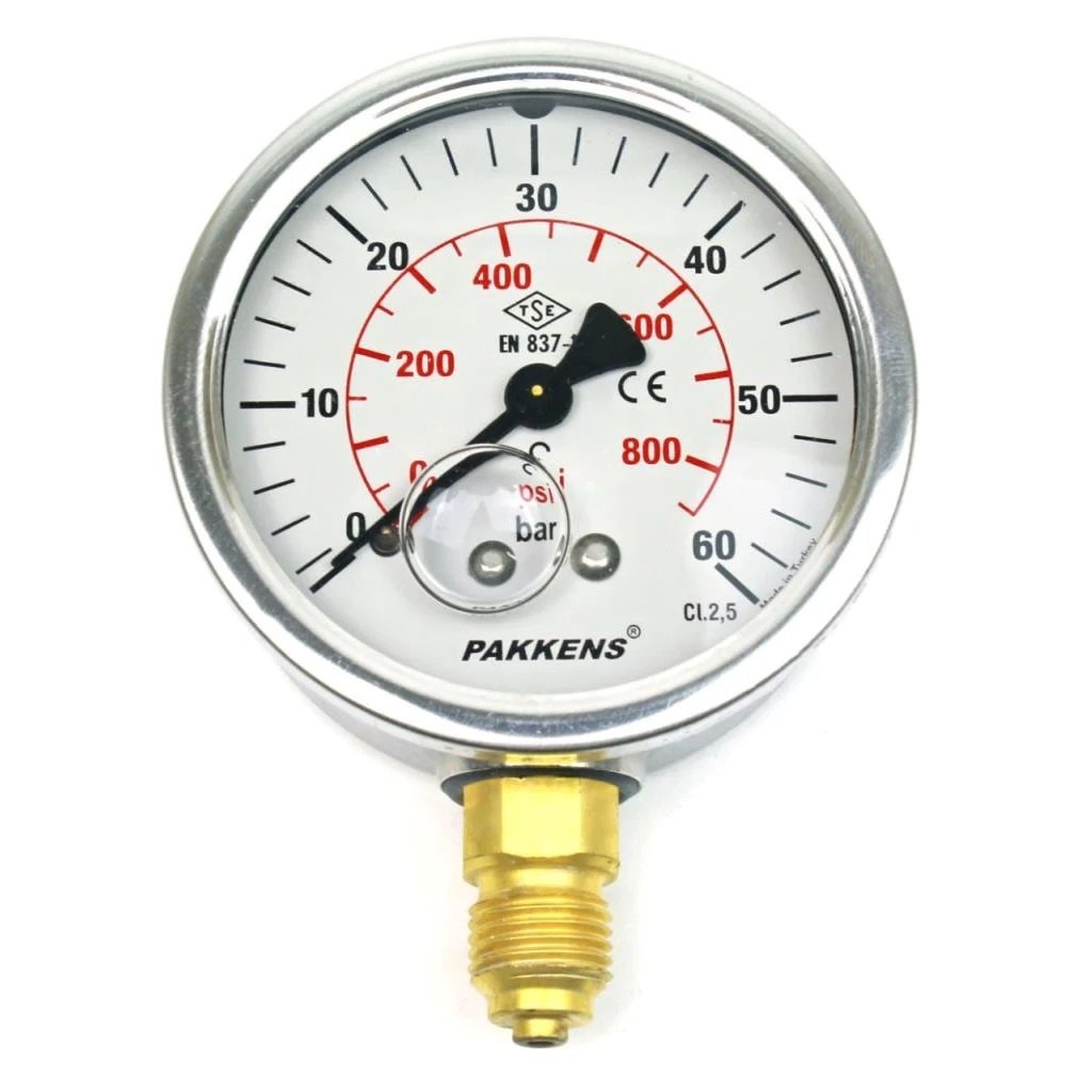 Pakkens Alt Bağlantılı Gliserinli Manometre Ø63 mm 0-60 Bar 1/4''