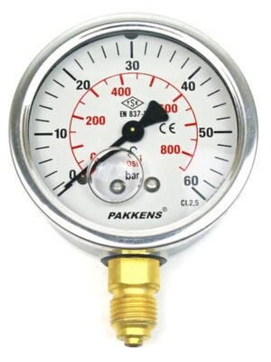 Pakkens Alt Bağlantılı Gliserinli Manometre Ø63 mm 0-60 Bar