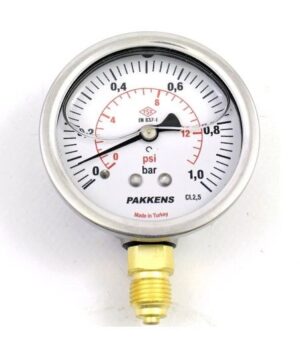 PAKKENS Alt Bağlantılı Gliserinli Manometre Ø63 mm 1 Bar 1/4''