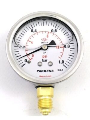 PAKKENS Alt Bağlantılı Gliserinli Manometre Ø63 mm 1 Bar
