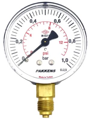 PAKKENS Alt Bağlantılı Kuru Tip Manometre R 1/4'' 1,6 Bar 63 mm