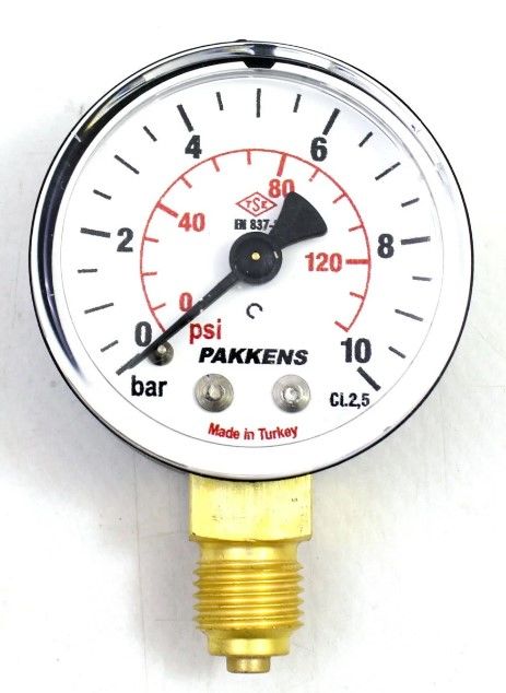 PAKKENS Alt Bağlantılı Manometre Ø63 mm 0-10 Bar 1/4''