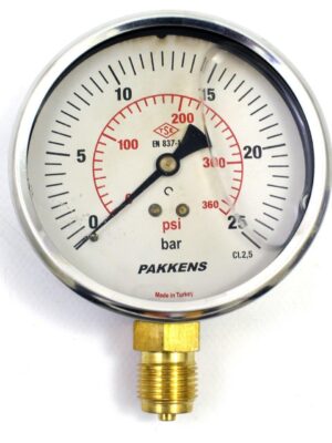 Pakkens Alt Bağlantılı Gliserinli Manometre Ø100 mm 25 Bar
