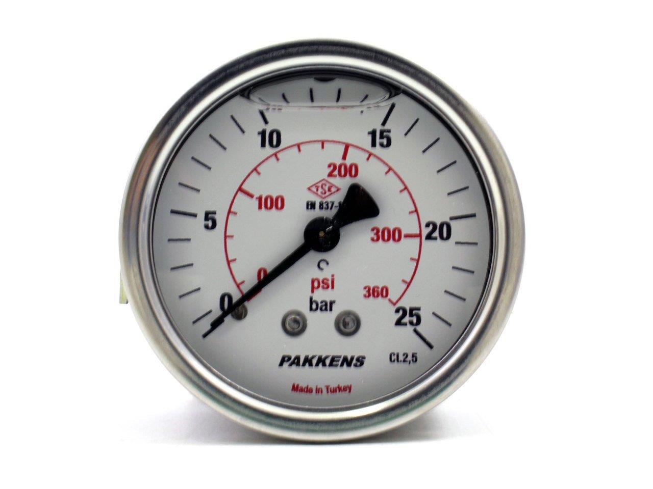 PAKKENS Arka Bağlantılı Gliserinli Manometre Ø100 mm 25 Bar 1/2''