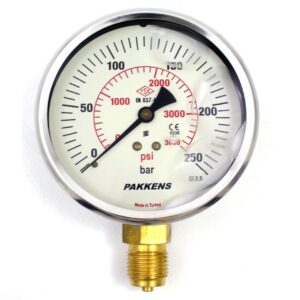 PAKKENS Alt Bağlantılı Gliserinli Manometre Ø100 mm 250 Bar 1/2''