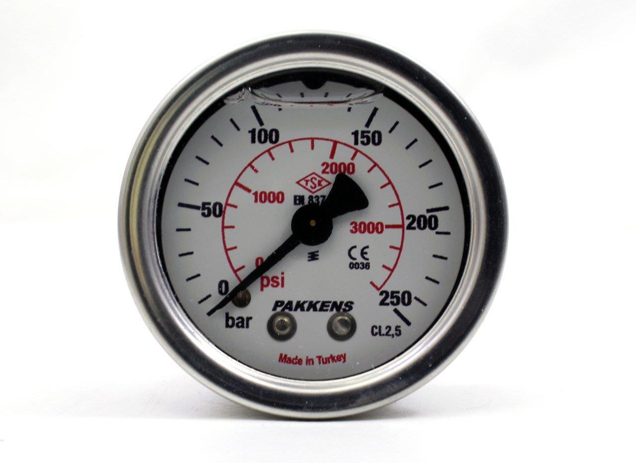 PAKKENS Arka Bağlantılı Gliserinli Manometre Ø100 mm 250 Bar 1/2''