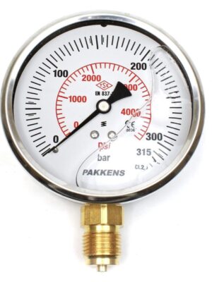 PAKKENS Alt Bağlantılı Gliserinli Manometre Ø100 mm 315 Bar