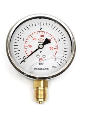 PAKKENS Alt Bağlantılı Gliserinli Manometre Ø100 mm 4 Bar