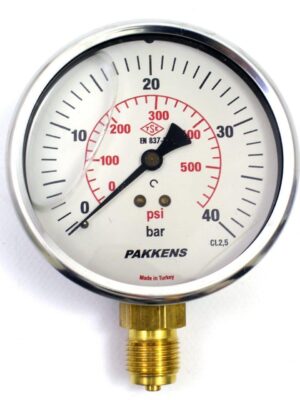 Pakkens Alt Bağlantılı Gliserinli Manometre Ø100 mm 40 Bar