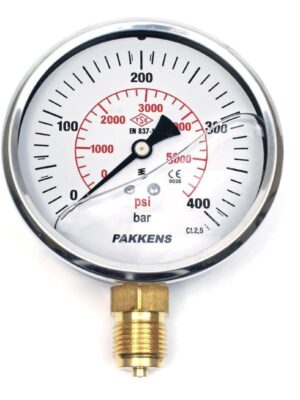 Pakkens Alt Bağlantılı Gliserinli Manometre Ø100 mm 0-400 Bar