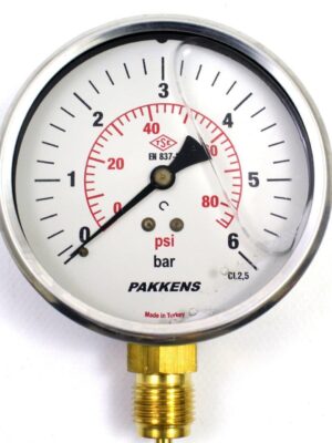 Pakkens Alt Bağlantılı Gliserinli Manometre Ø100 mm 6 Bar