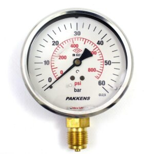PAKKENS Alt Bağlantılı Gliserinli Manometre Ø100 mm 60 Bar 1/2''