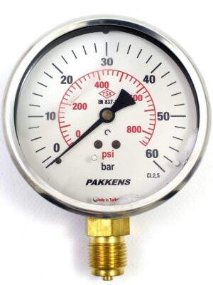 PAKKENS Alt Bağlantılı Gliserinli Manometre Ø100 mm 60 Bar