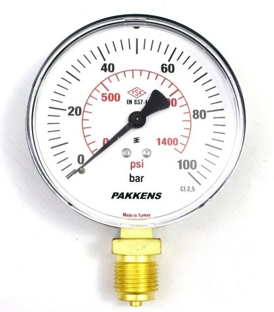 PAKKENS Alt Bağlantılı Manometre Ø63 mm 100 Bar