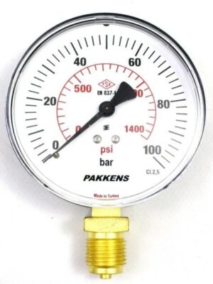 PAKKENS Alt Bağlantılı Manometre Ø63 mm 100 Bar