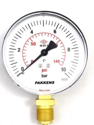 PAKKENS Alt Bağlantılı Manometre Ø100 mm 0-10 Bar