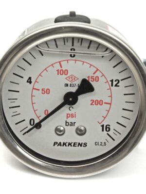PAKKENS Arka Bağlantı Gliserinli Manometre Ø63 mm 16 Bar