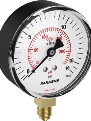 PAKKENS Alt Bağlantılı Kuru Tip Manometre Ø50 mm 16 Bar