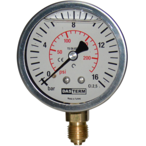 DASTERM Gliserinli Alttan Çıkışlı Manometre Ø100 16 Bar 1/2'' Kl 2,5