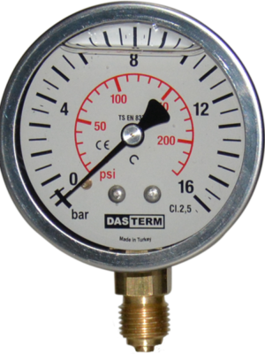 DASTERM Gliserinli Alttan Çıkışlı Manometre Ø100 16 Bar 1/2 Kl 2,5
