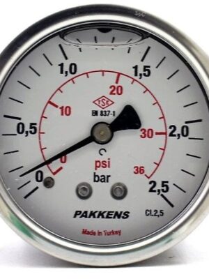 PAKKENS Arka Bağlantılı Gliserinli Manometre Ø50 mm 2,5 Bar