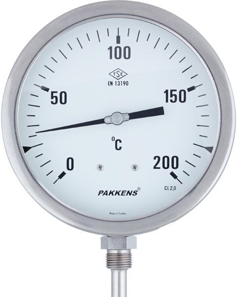 PAKKENS Alt Bağlantılı Termometre Ø100 mm 200°C CL 2,0