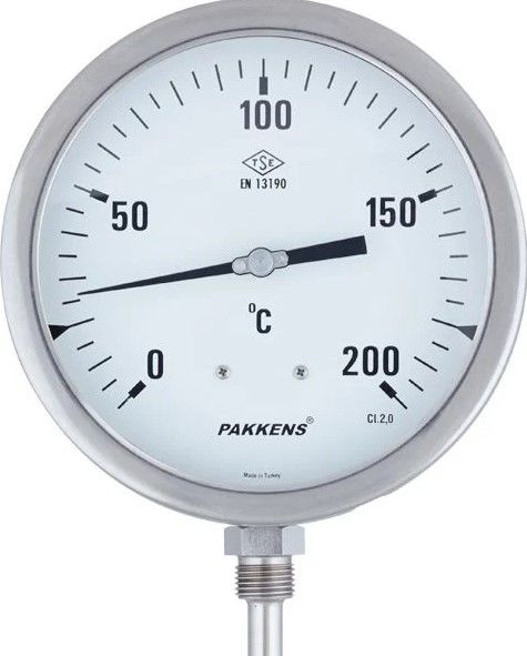 PAKKENS Alt Bağlantılı Termometre Ø100mm 200°C 40cm
