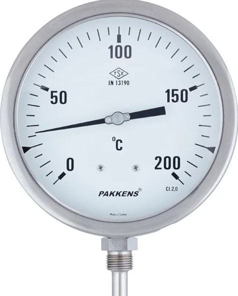 PAKKENS Alt Bağlantılı Termometre Ø100mm 200°C