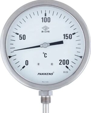 PAKKENS Alt Bağlantılı Termometre Ø100mm 200°C 1/2 25cm