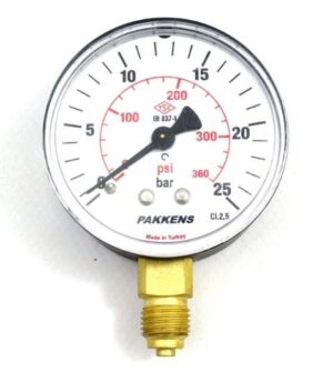 PAKKENS Alt Bağlantılı Kuru Tip Manometre Ø63 mm 25 Bar 1/4''