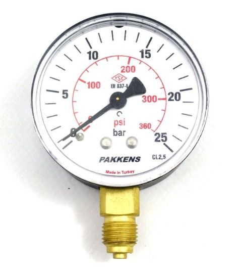 PAKKENS Alt Bağlantılı Kuru Tip Manometre Ø63 mm 25 Bar 1/4''
