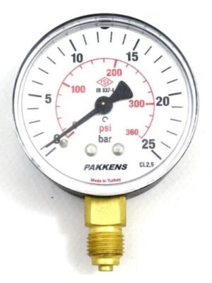 PAKKENS Alt Bağlantılı Kuru Tip Manometre Ø63 mm 25 Bar