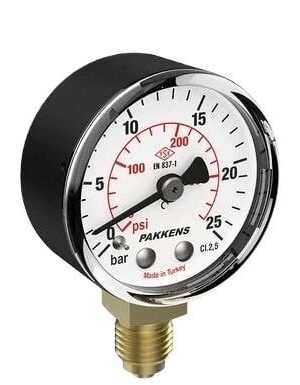PAKKENS Alt Bağlantılı Manometre Ø40mm 25 Bar