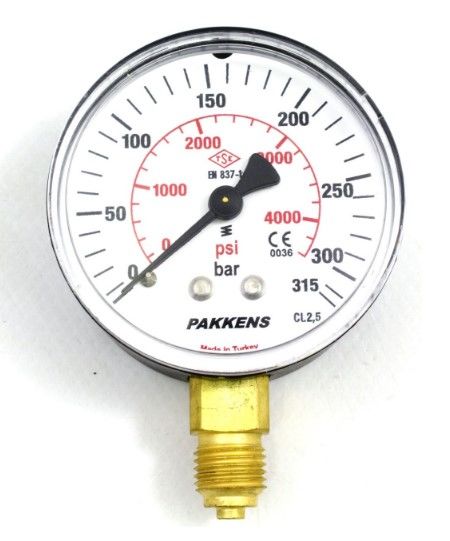 PAKKENS Alt Bağlantılı Manometre Ø63 mm 315 Bar 1/4''