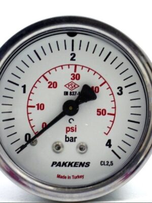 PAKKENS Arka Bağlantılı Pano Tipi Kuru Manometre Ø40mm 0-4 Bar