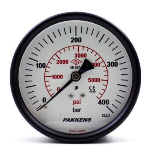 Pakkens Arka Bağlantılı Manometre Ø63 mm 400 Bar 1/4''