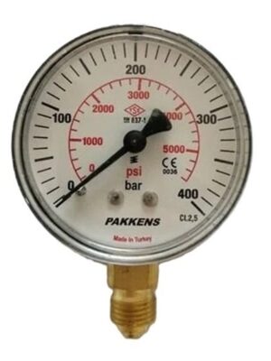 PAKKENS Alt Bağlantılı Kuru Tip Manometre Ø100 mm 400 Bar