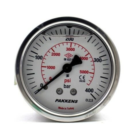 Pakkens Arka Bağlantılı Gliserinli Manometre Ø100 mm 400 Bar