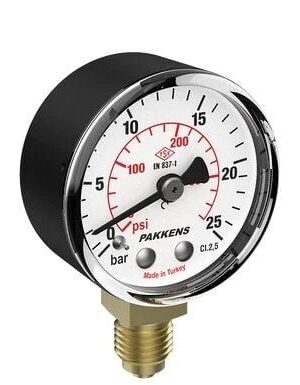 PAKKENS Alt Bağlantılı Manometre Ø50 mm 25 Bar