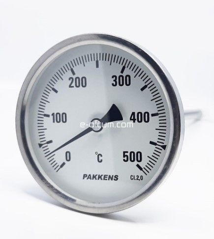 PAKKENS Arka Bağlantılı Bi-Metal Termometre Ø100mm 500°C 30cm