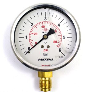 PAKKENS Alt Bağlantılı Gliserinli Manometre Ø50 mm 4 Bar 1/4''