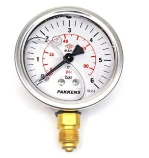 PAKKENS Alt Bağlantılı Gliserinli Manometre R 1/4 6 Bar