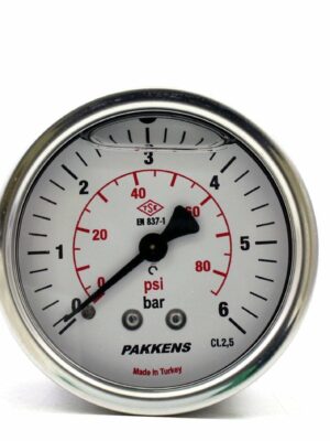 PAKKENS Arka Bağlantılı Gliserinli Manometre Ø50mm 0-6 Bar