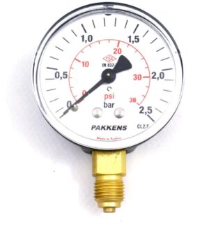 PAKKENS Alt Bağlantılı Manometre Ø63 mm 2,5 Bar 1/4''