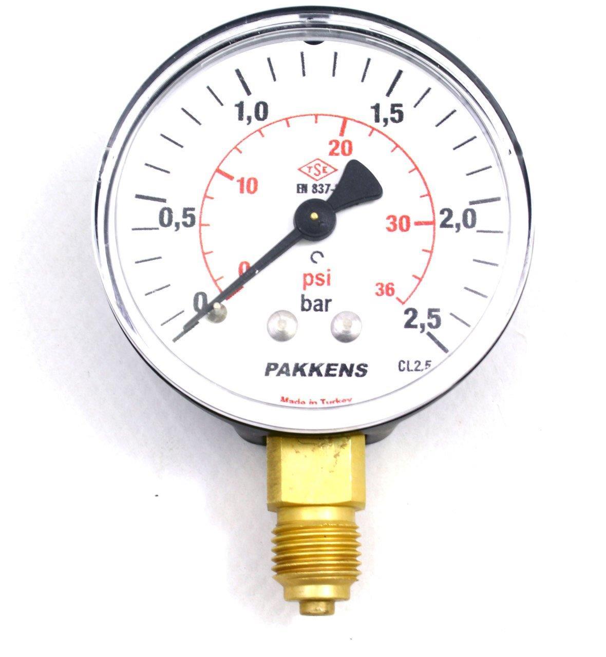 PAKKENS Alt Bağlantılı Manometre Ø63 mm 2,5 Bar 1/4''