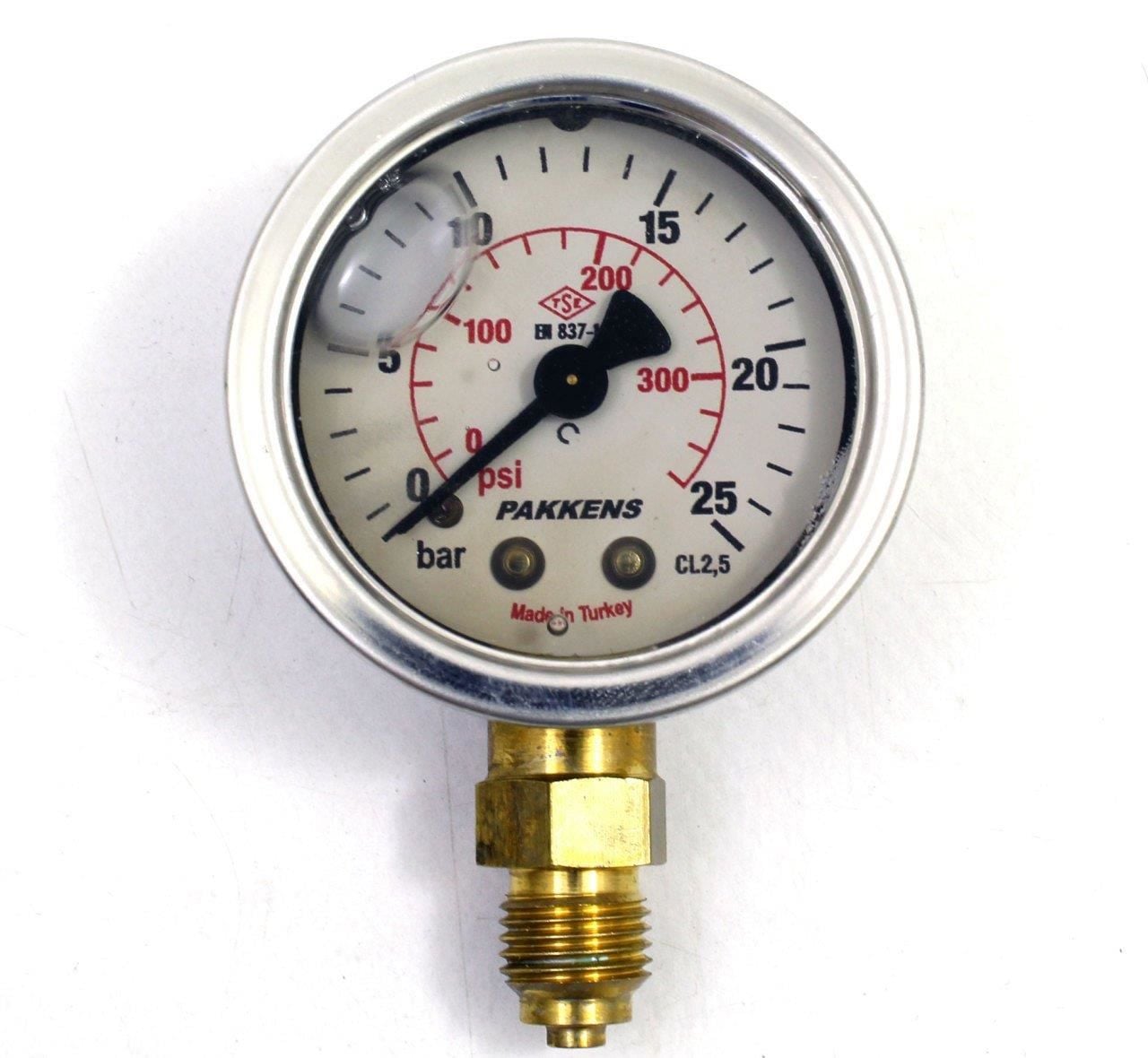 PAKKENS Alt Bağlantılı Gliserinli Manometre Ø63 mm 0-25 Bar 1/4''