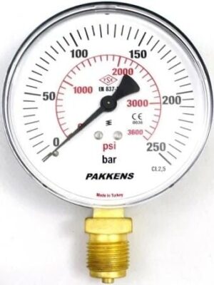 PAKKENS Alt Bağlantılı Manometre Ø63 mm 250 Bar