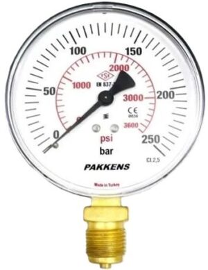 PAKKENS Alt Bağlantılı Manometre Ø40mm 250 Bar 1/8''