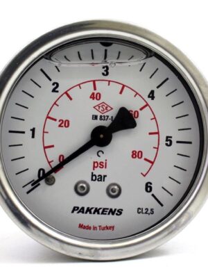 Pakkens Arka Bağlantılı Gliserinli Manometre Ø63 mm 0-6 Bar